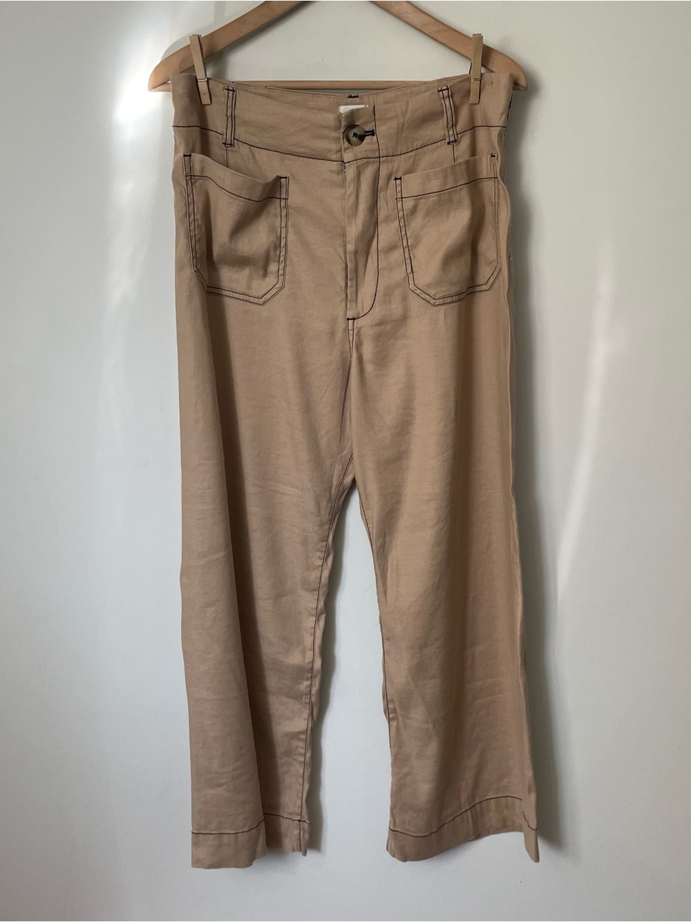 Anthropologie Maeve The Colette Cropped Wide-Leg Pants Contrast-Stitch Linen 31 - Picture 5 of 11